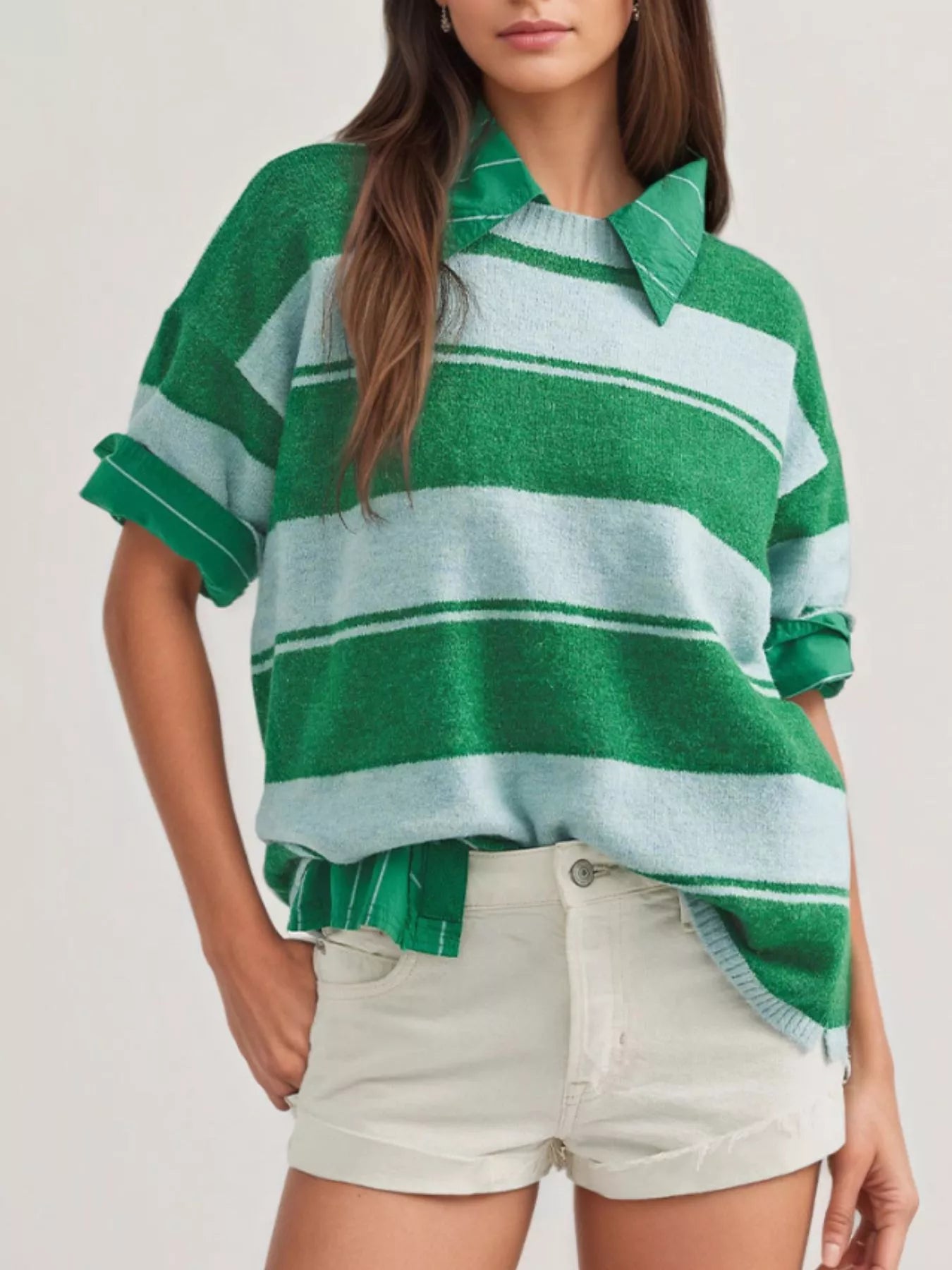 Trendsi Striped Half Sleeve Sweater -