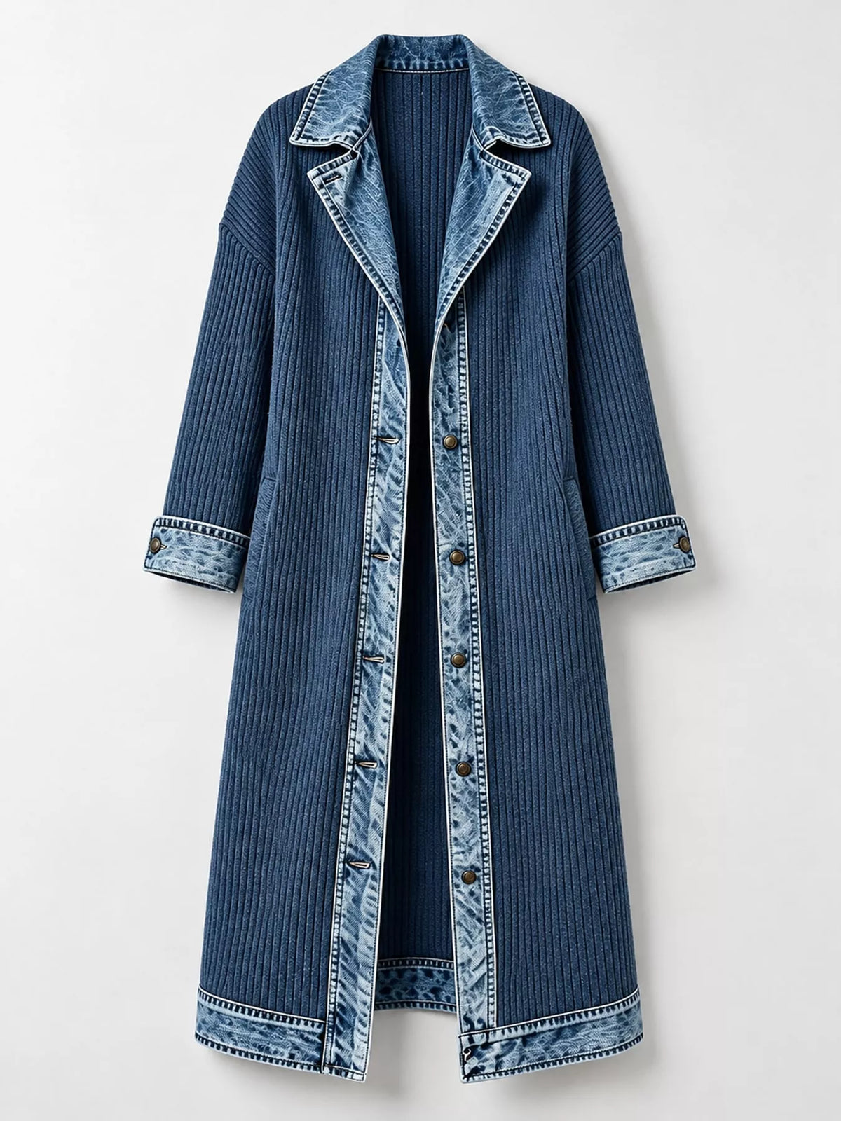 Navy Blue Real Denim denim-trimmed ribbed knit longline cardigan