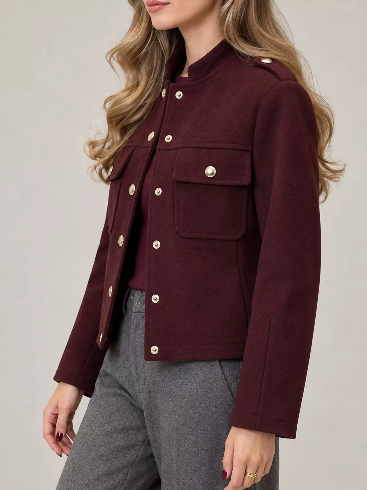 Snap-Front Cropped Jacket — side view