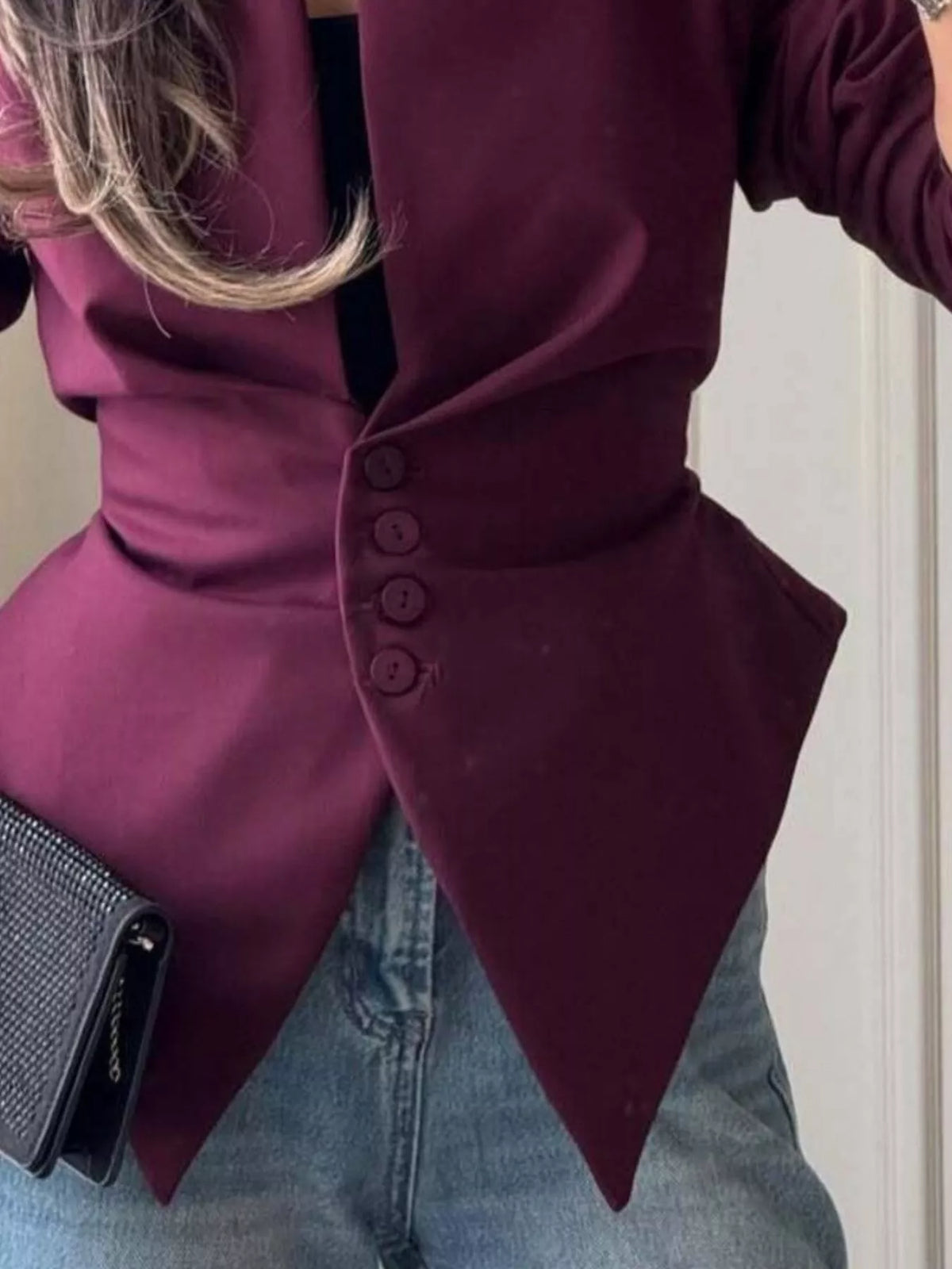 V-neck long sleeve blazer, construction and design details