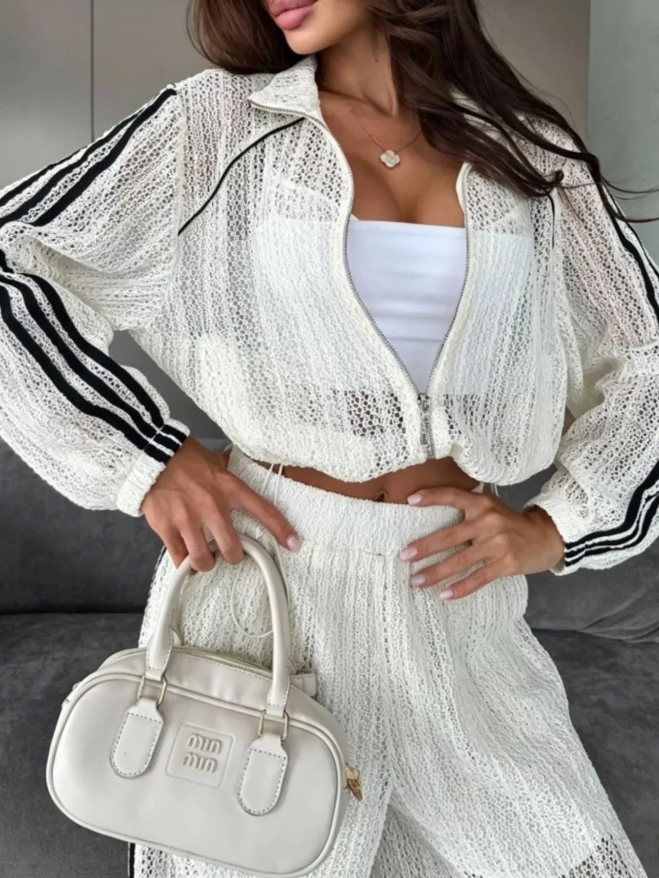 Trendsi Side Stripes Zip Up Top and Pants Set -