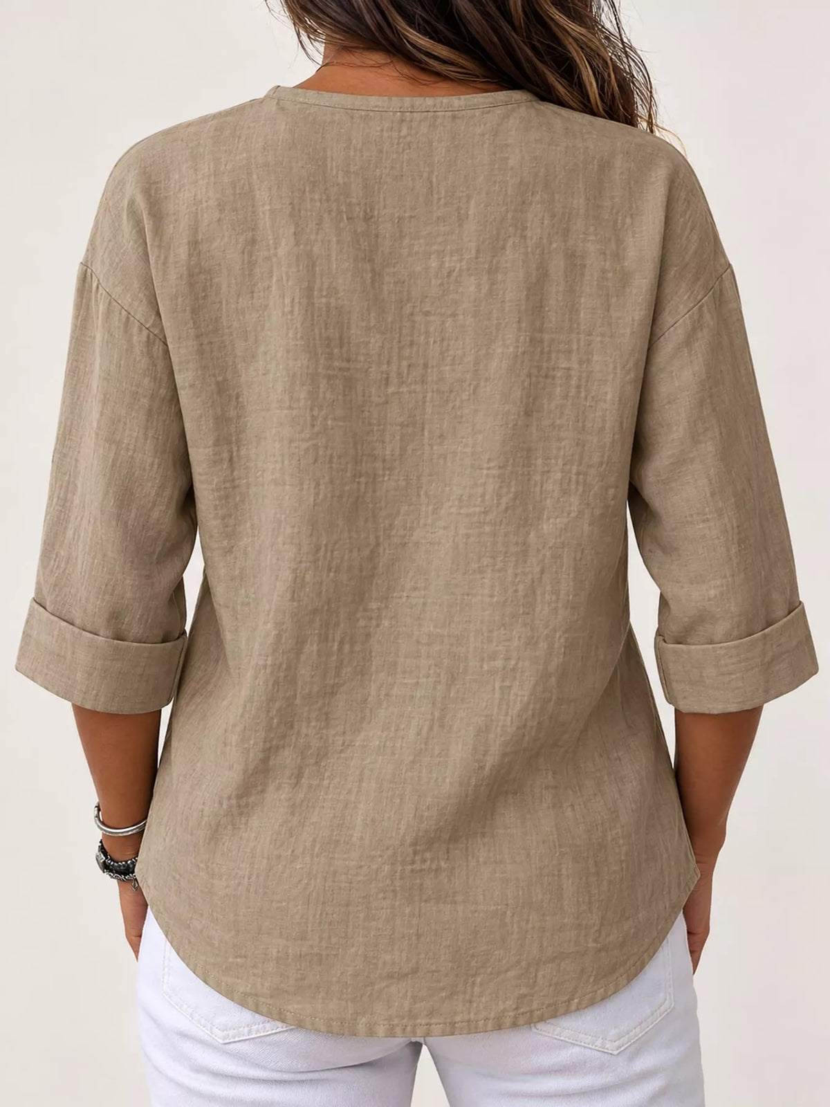 Notched-neck shirt, taupe back