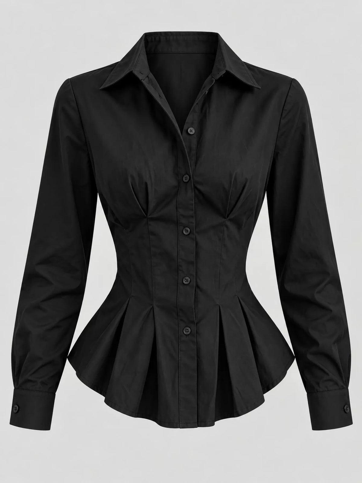 Button-Down Peplum Blouse with Fitted Waist, front view