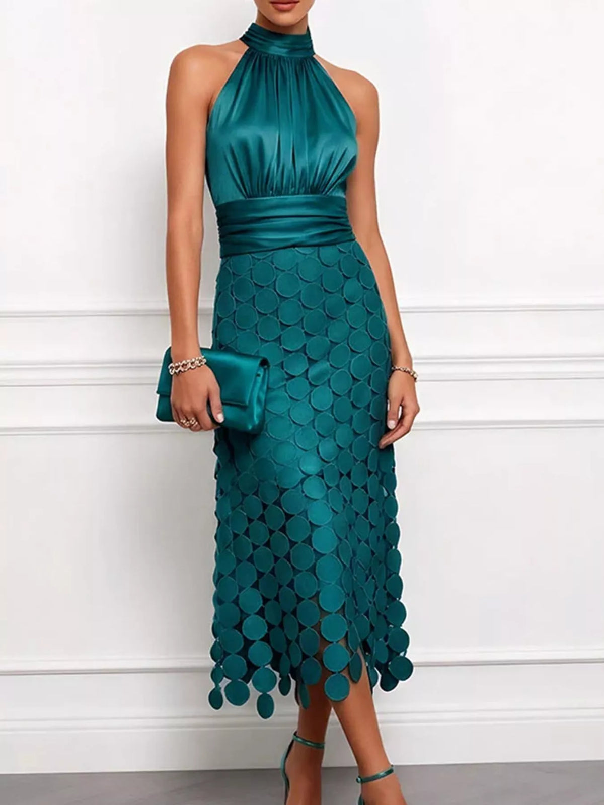 Circular Applique Sleeveless Midi Dress — front view