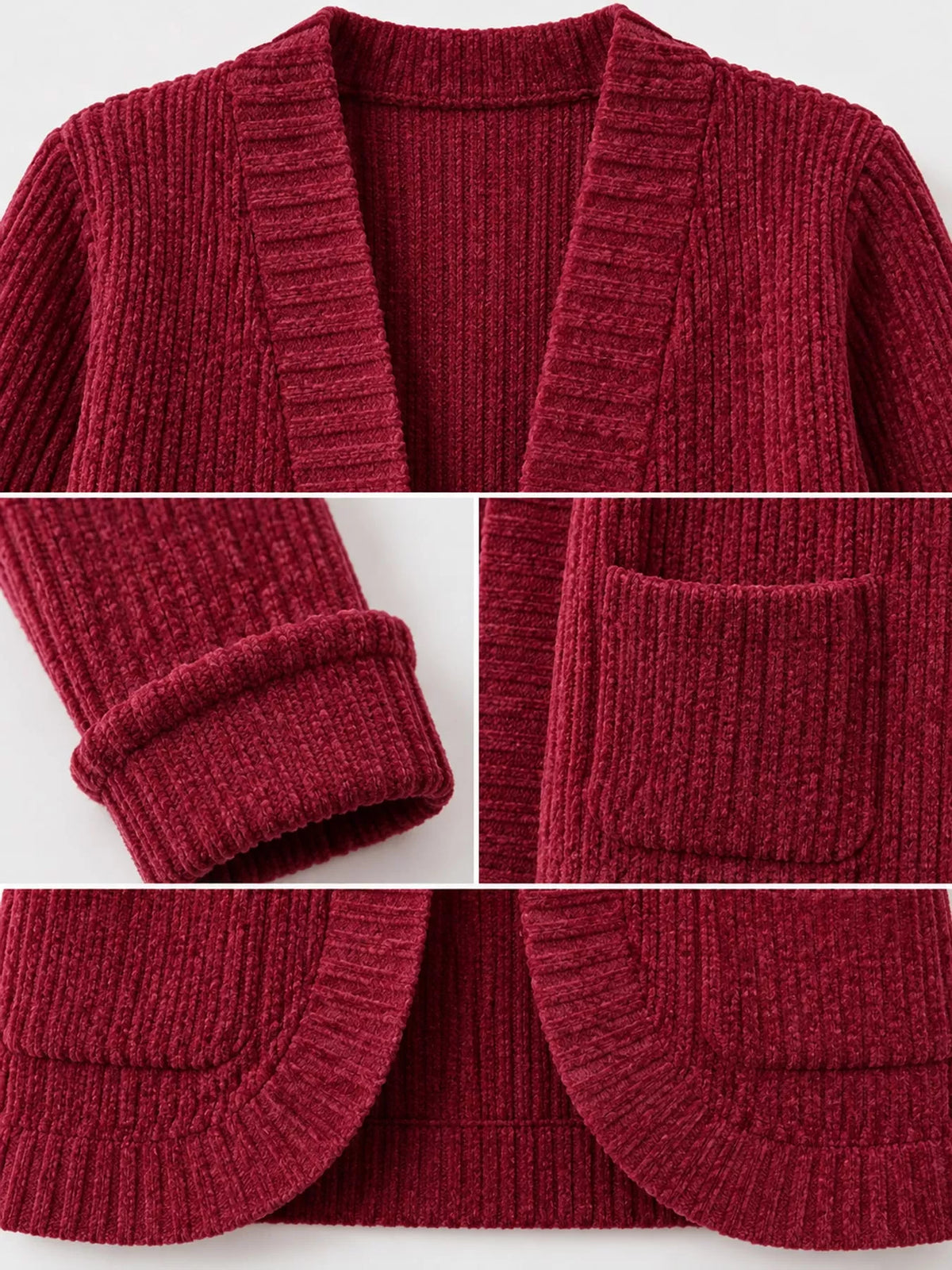 Ribbed Knit Open Front Cardigan with Pockets — construction details