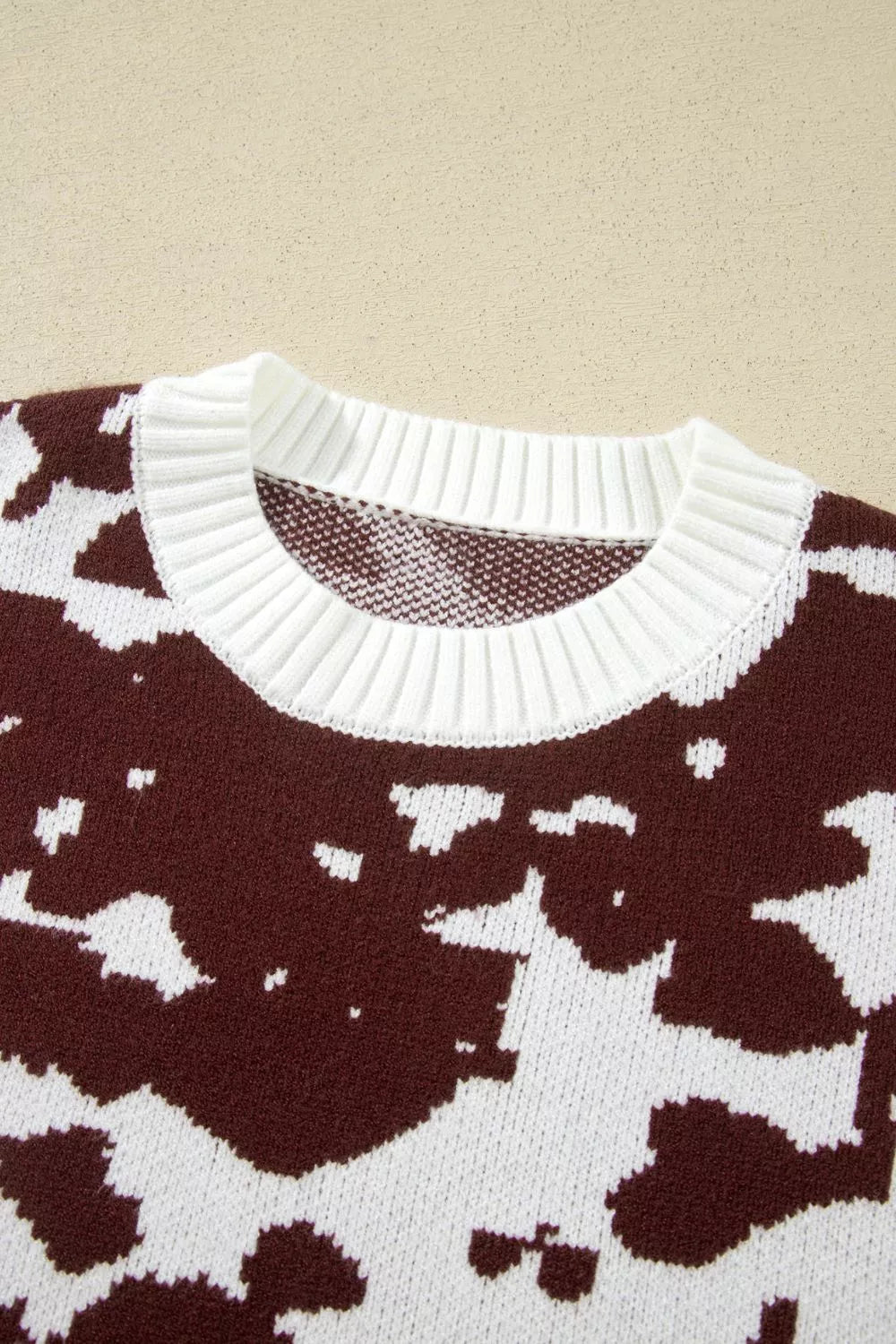 Trendsi Western Print Cow Pattern Long Sleeve Round Neck Pullover Knitwear Sweater -
