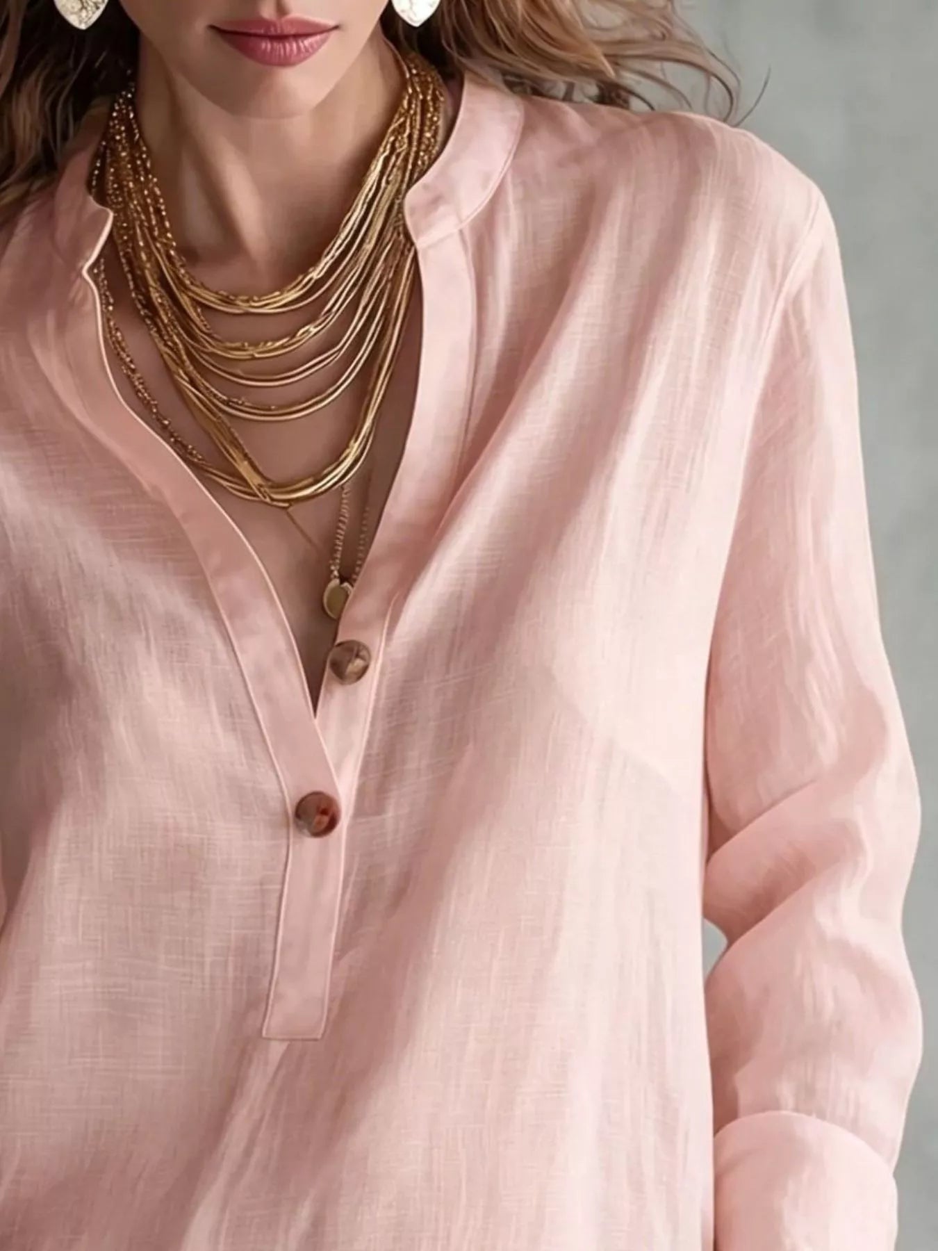 Trendsi Button Detail Long Sleeve Blouse -