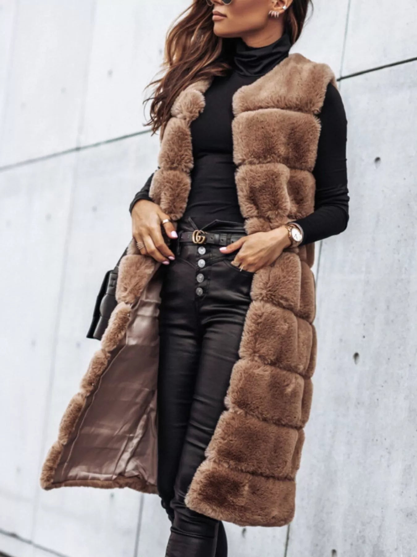 Trendsi Faux Fur Longline Vest Coat -