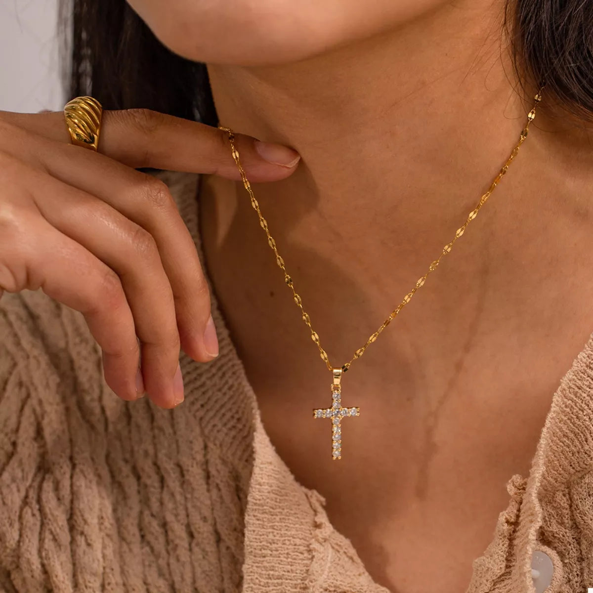 Trendsi 18K Gold-Plated Cross Pendant Necklace -