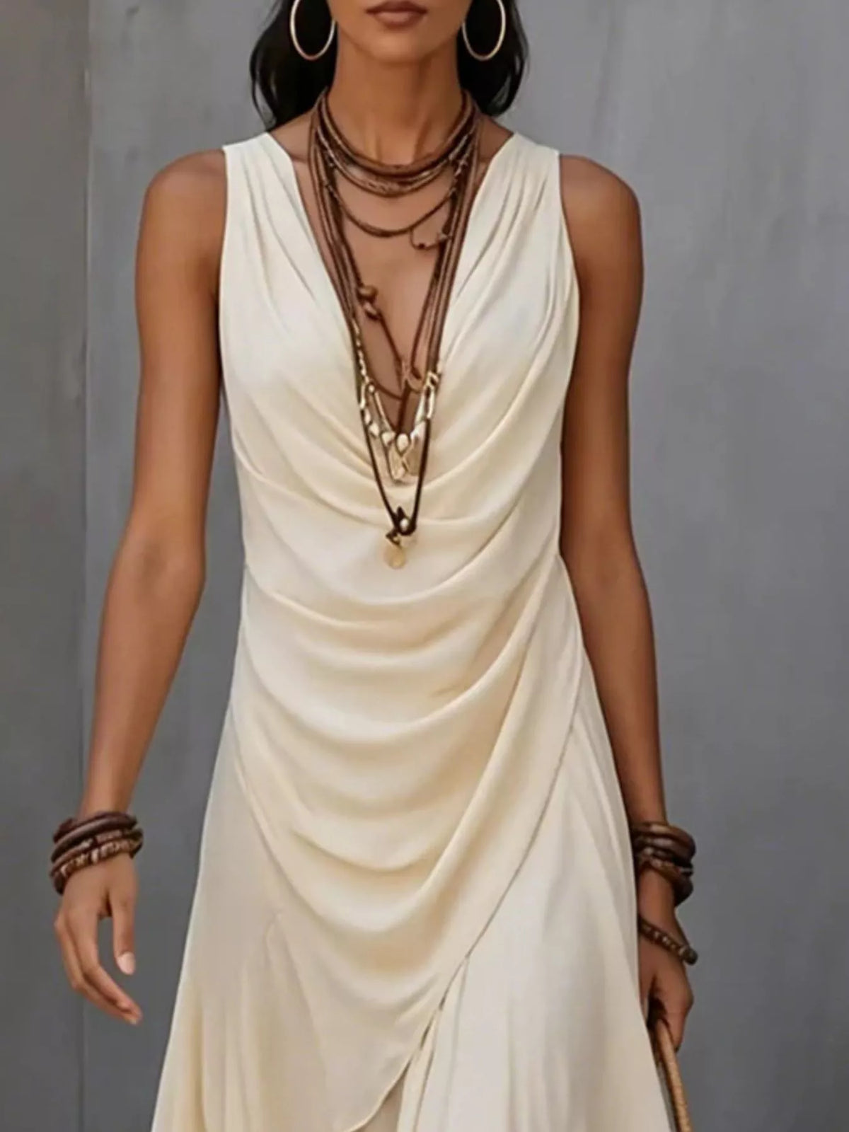 Sleeveless layered ruffle hem maxi dress