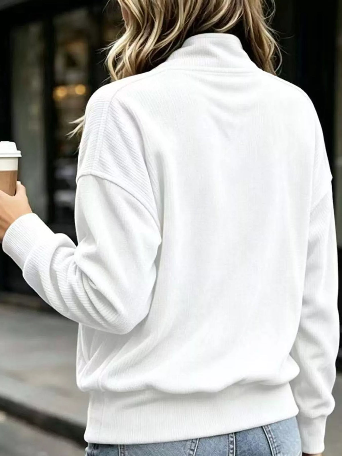 Quarter-snap sweatshirt, white back