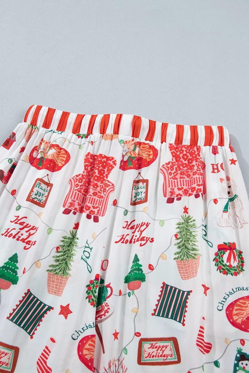 Christmas Print Button-Front Lounge Set, back waistband detail