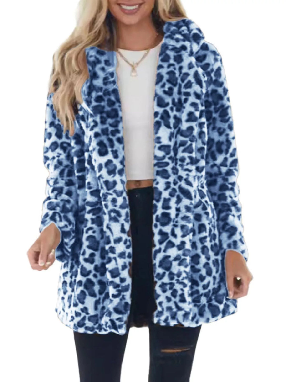 Leopard open-front outerwear jacket