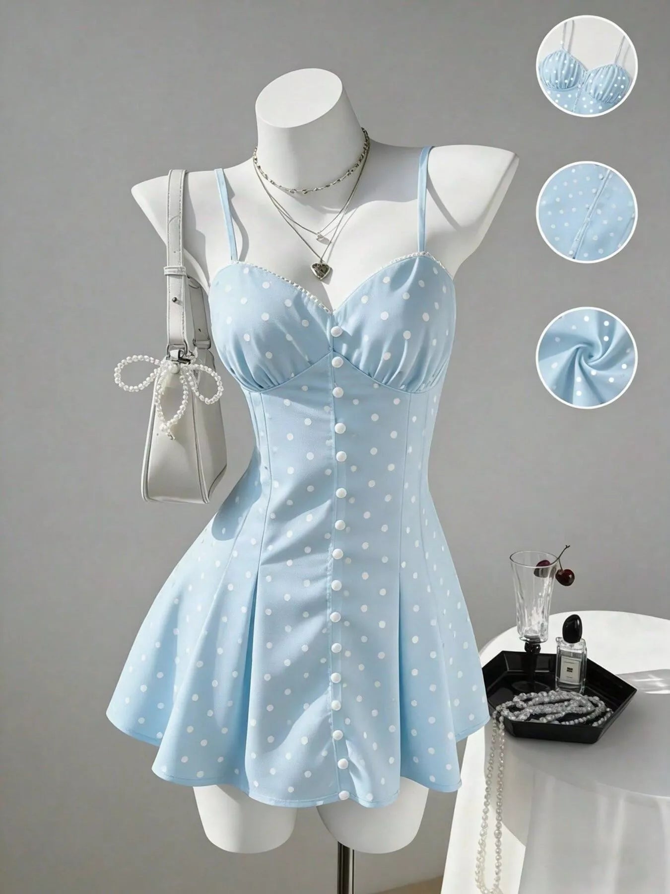Trendsi Polka Dot Spaghetti Strap Mini Dress -