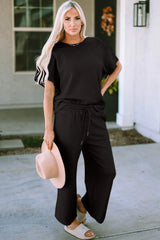 Trendsi Double Take Full Size Texture Short Sleeve Top and Pants Set -