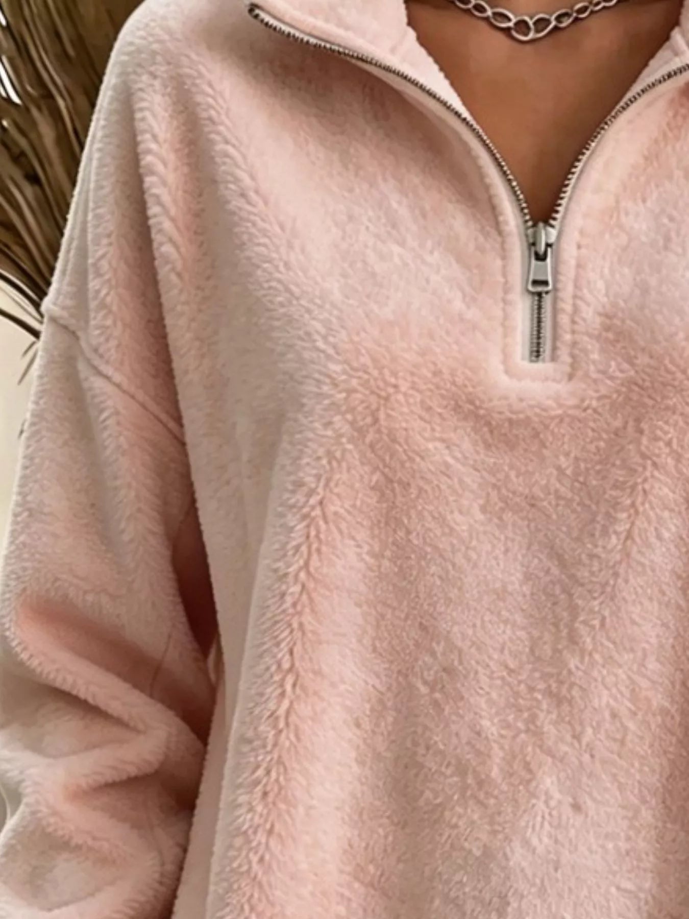 Trendsi Full Size Quarter-Zip Fleece Sweatshirt Plus Size -