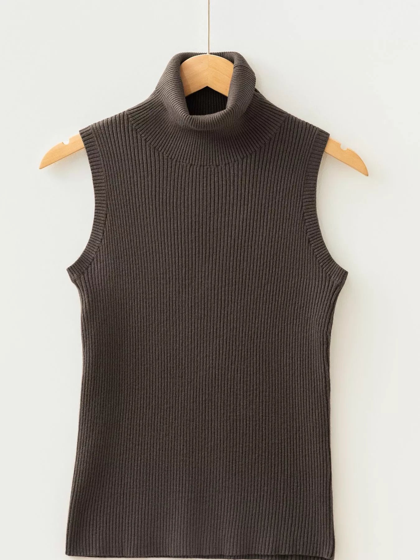 Trendsi Ribbed Knit High Neck Sleeveless Waist Slim Fit Sweater Vest -