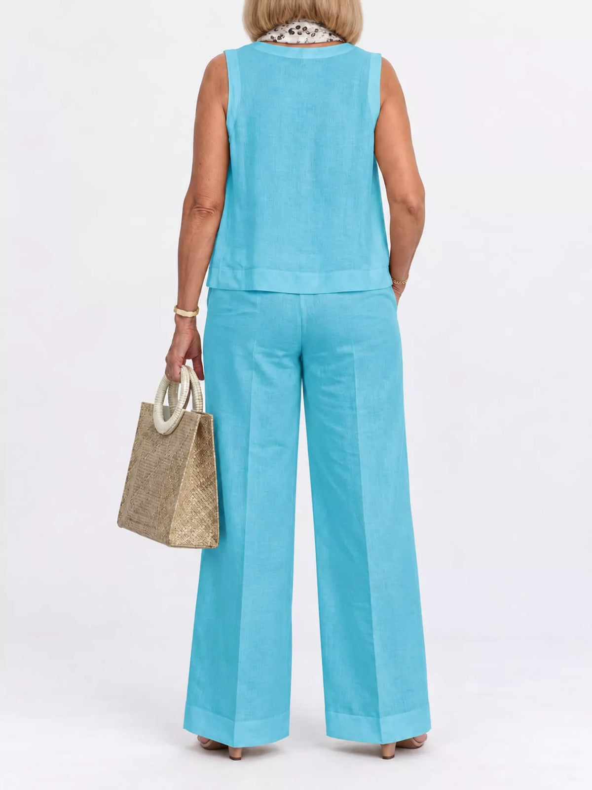 Sleeveless Top and Wide-Leg Pants Set — back view