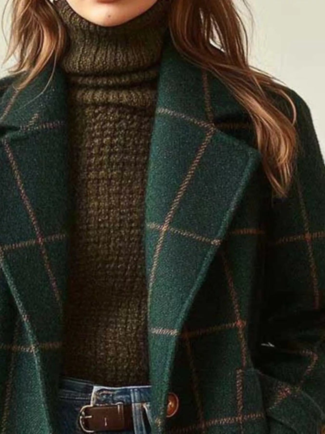 Trendsi Full Size Plaid Lapel Collar Longline Single-Breasted Overcoat Plus Size -