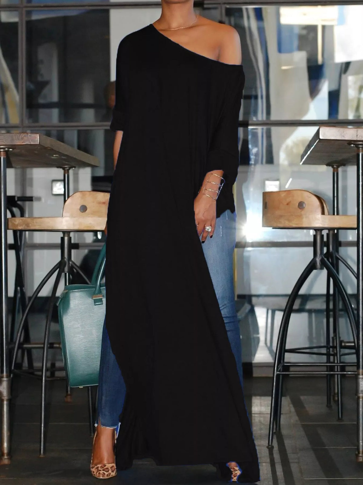 High-Slit Maxi Tunic Dress — front view