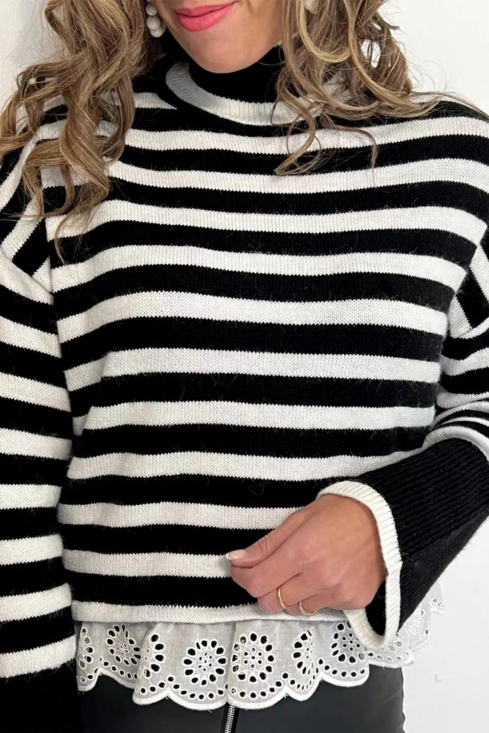 Women's Striped Ruffle-Trim Sweater — alternate product view