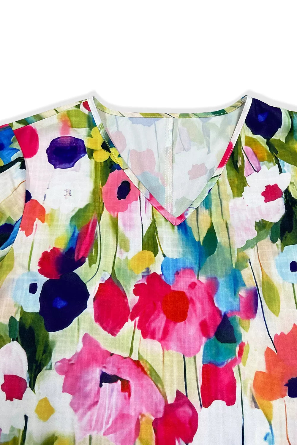Trendsi V-Neck Ruffle Sleeve Floral Print Mini Dress -
