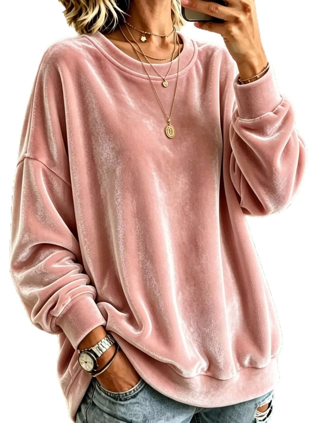 Crew-neck sweatshirt, pink front
