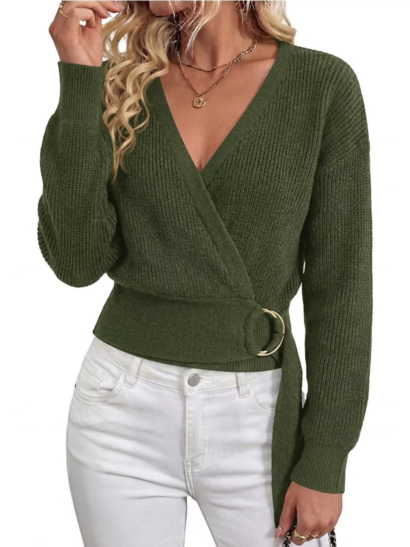 Trendsi Metal Ring Detail Dropped Shoulder Sweater -