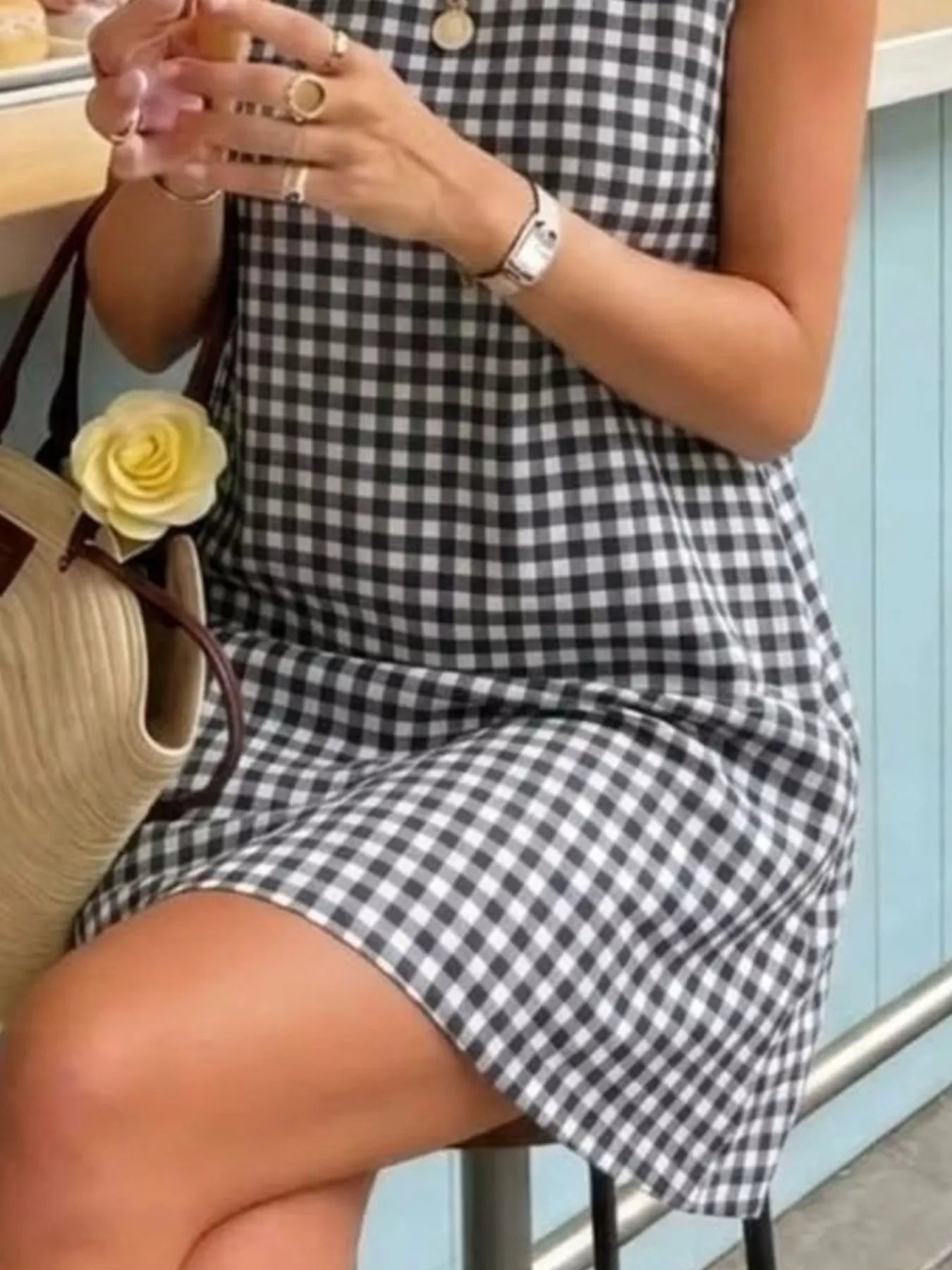 Trendsi Gingham Sleeveless A-Line Mini Dress -