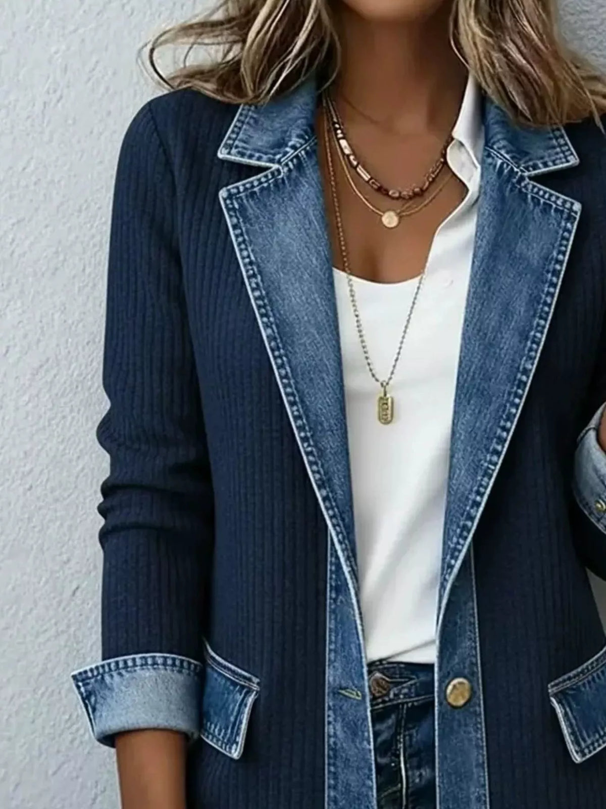 Trendsi Full Size Denim Trim Ribbed Knit Jacket Plus Size -
