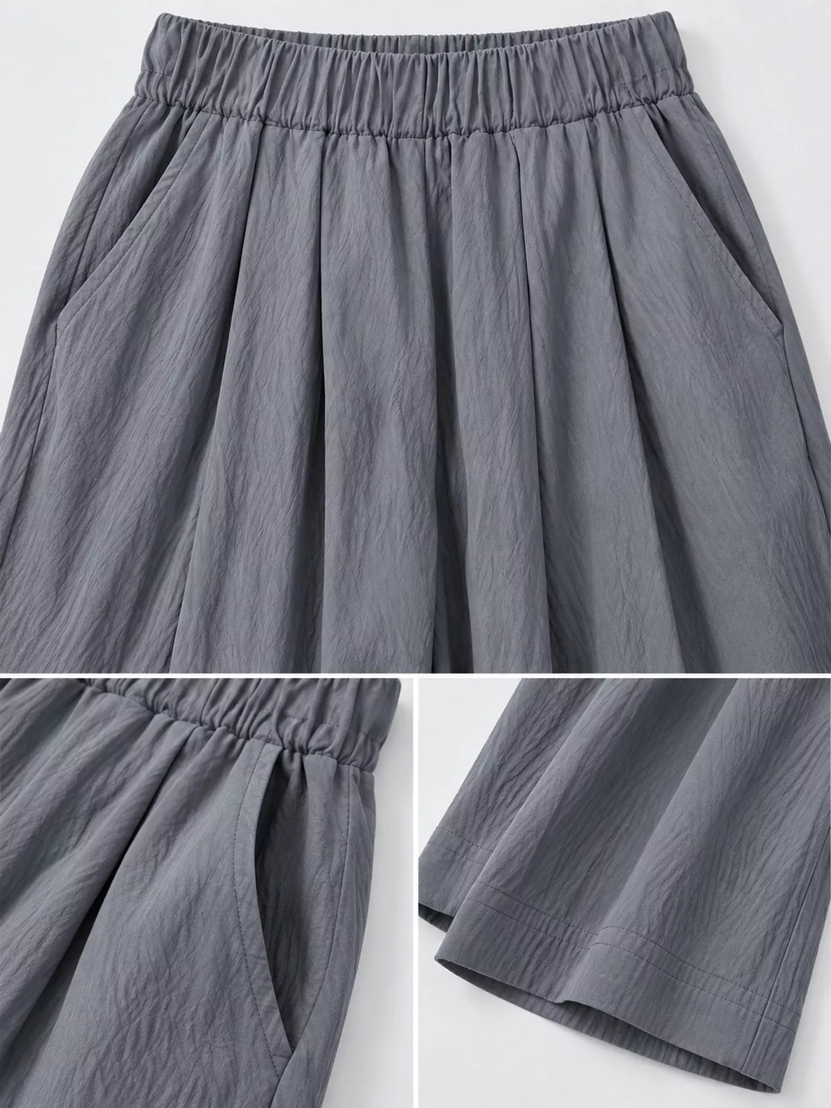 Women's High-Waisted Loose Fit Wide-Leg Casual Pants in gray — detail collage view