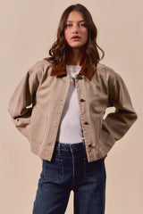 Trendsi SO ME Cotton Twill Cropped Barn Jacket wtih Collar -