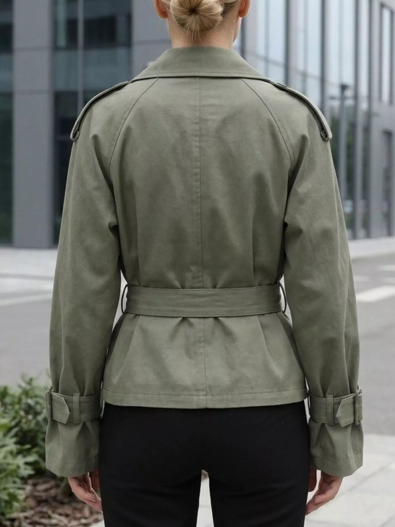 Trendsi Lapel Collar Belted Cropped Trench -