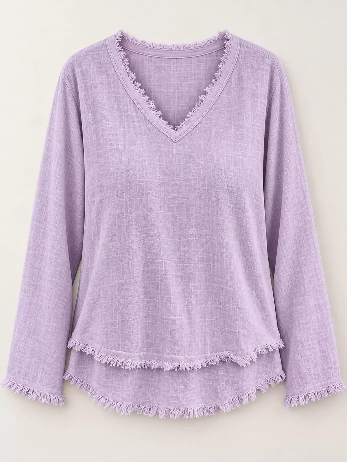 Frayed-hem blouse, lilac hanging front
