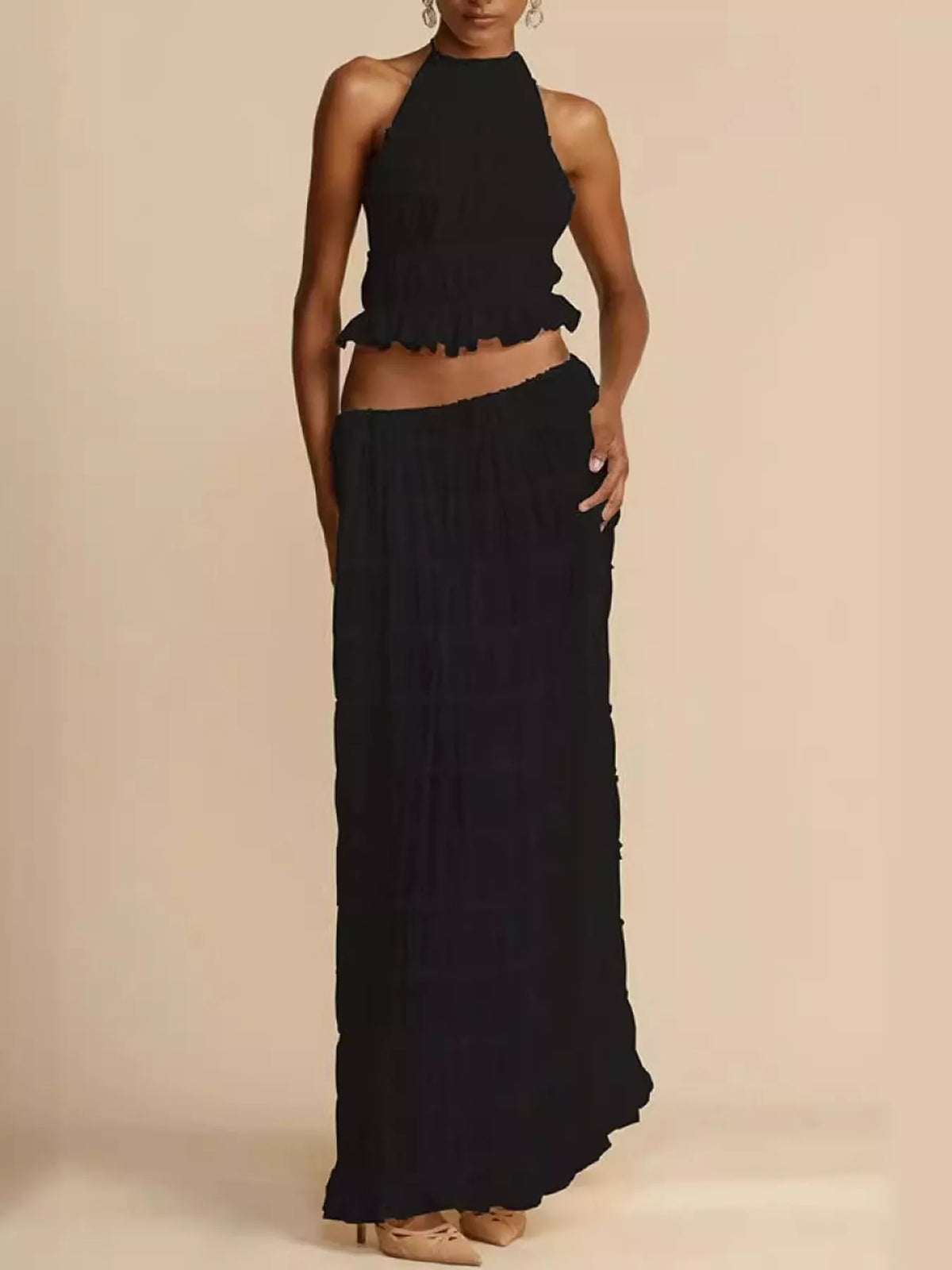 Halter top and skirt set, black front