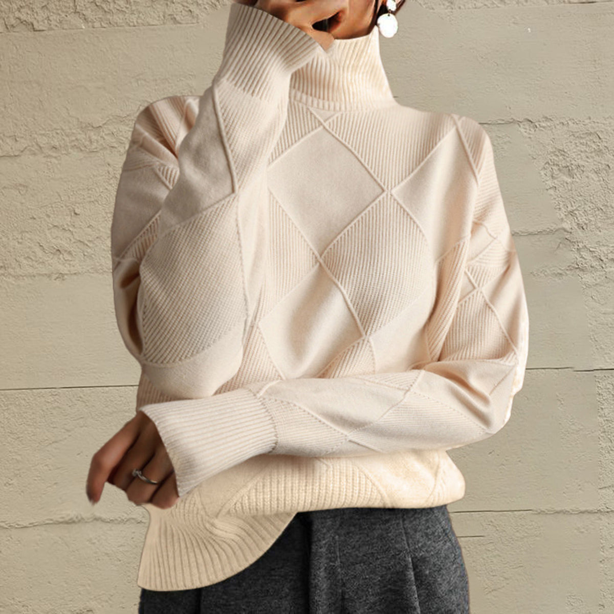 Trendsi Geometric Turtleneck Long Sleeve Sweater -