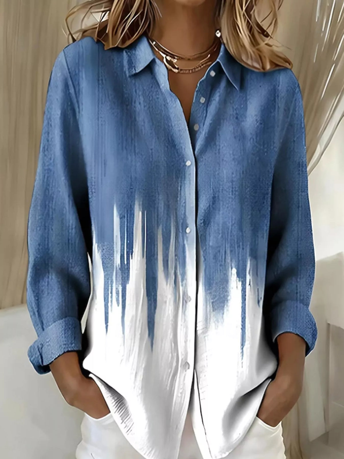 Blue and white ombre long sleeve shirt