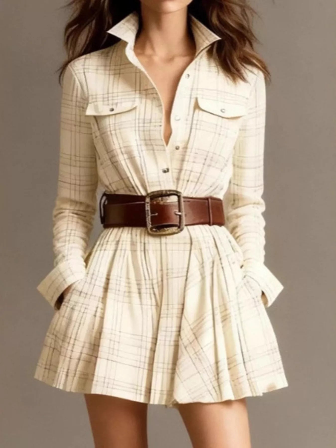 Trendsi Plaid Long Sleeve Shirt Dress -