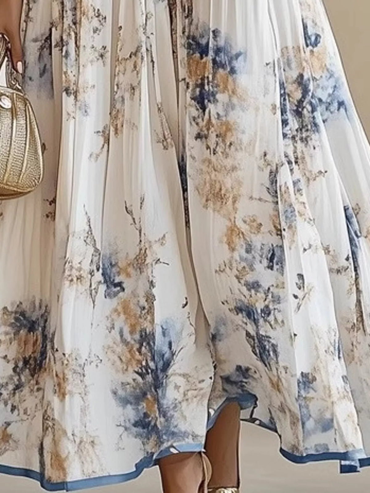 V-neck long sleeve maxi dress, construction and design details