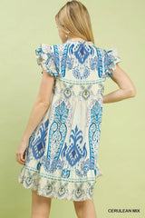 Trendsi Umgee Mix Ruffle Sleeve Boho Print Dress -