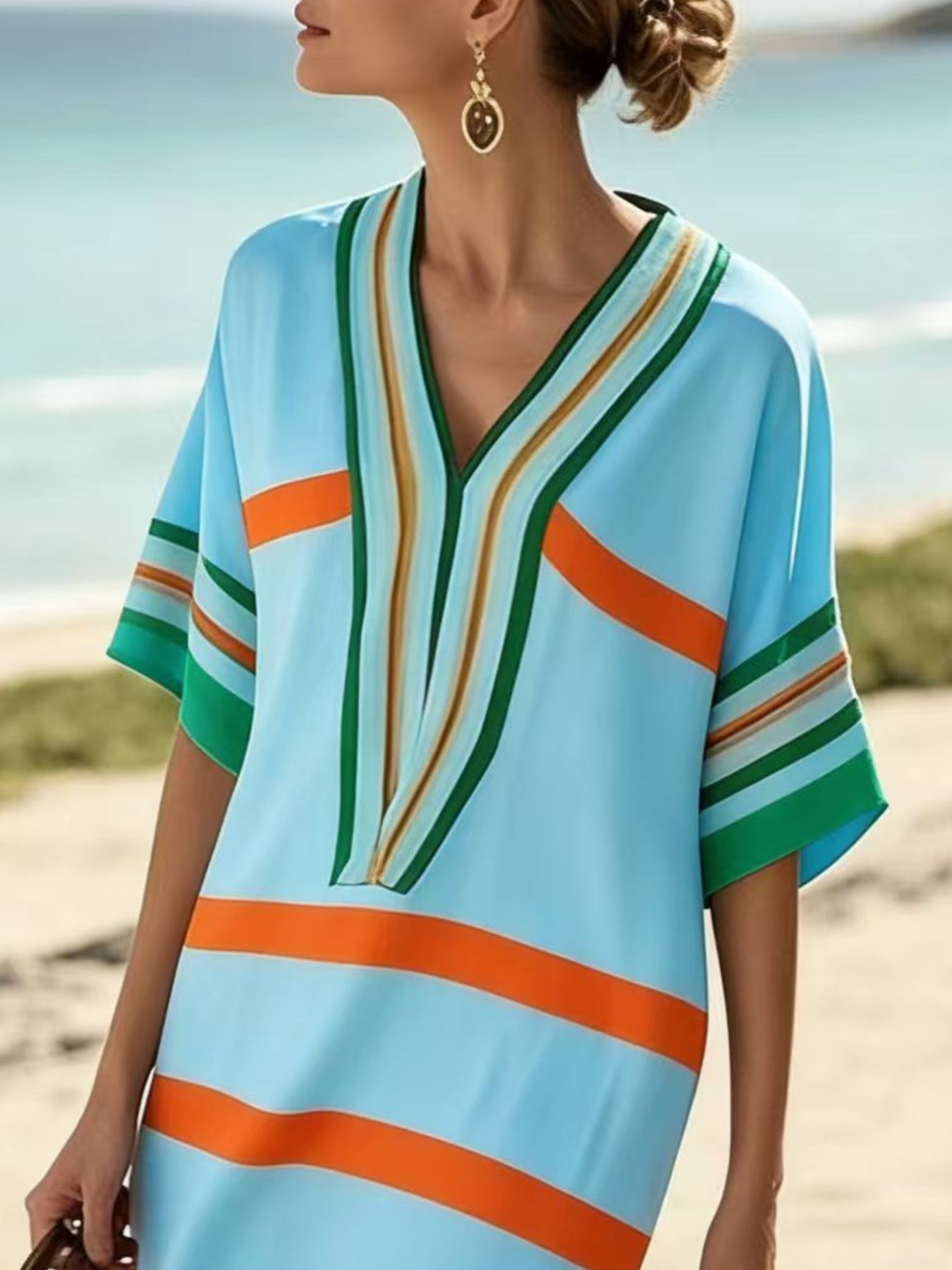 Trendsi Full Size Striped Half Sleeve Midi Dress Plus Size -
