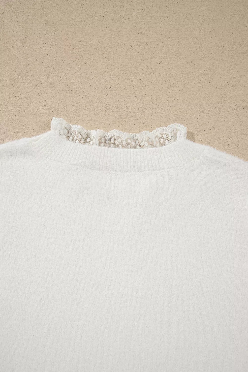 Trendsi Lace Trim Neck Cuff Patchwork Long Sleeve Pullover Sweater -