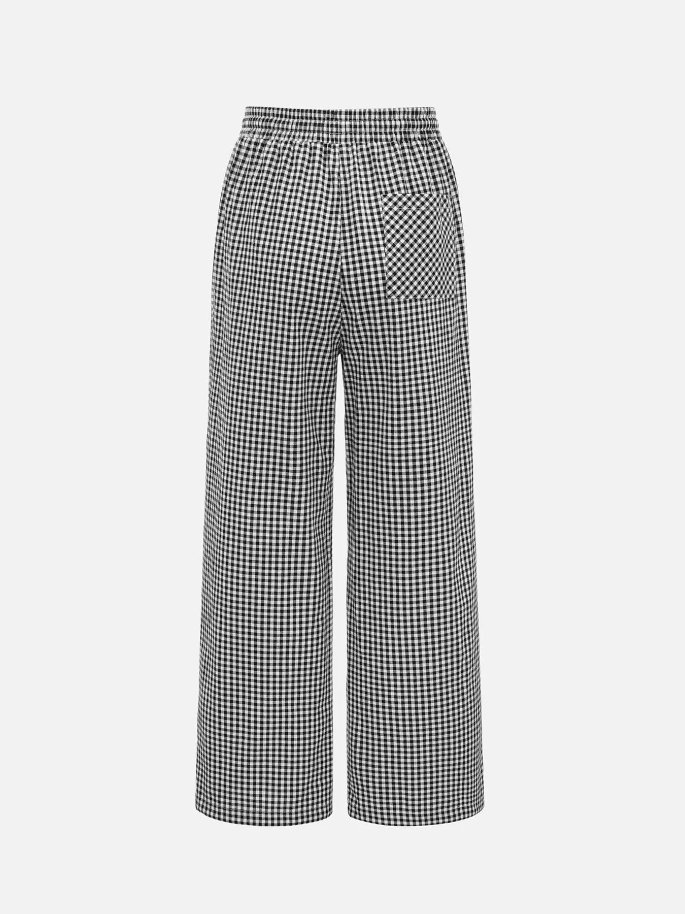 Trendsi High-Waisted Gingham Wide-Leg Drawstring Pants -
