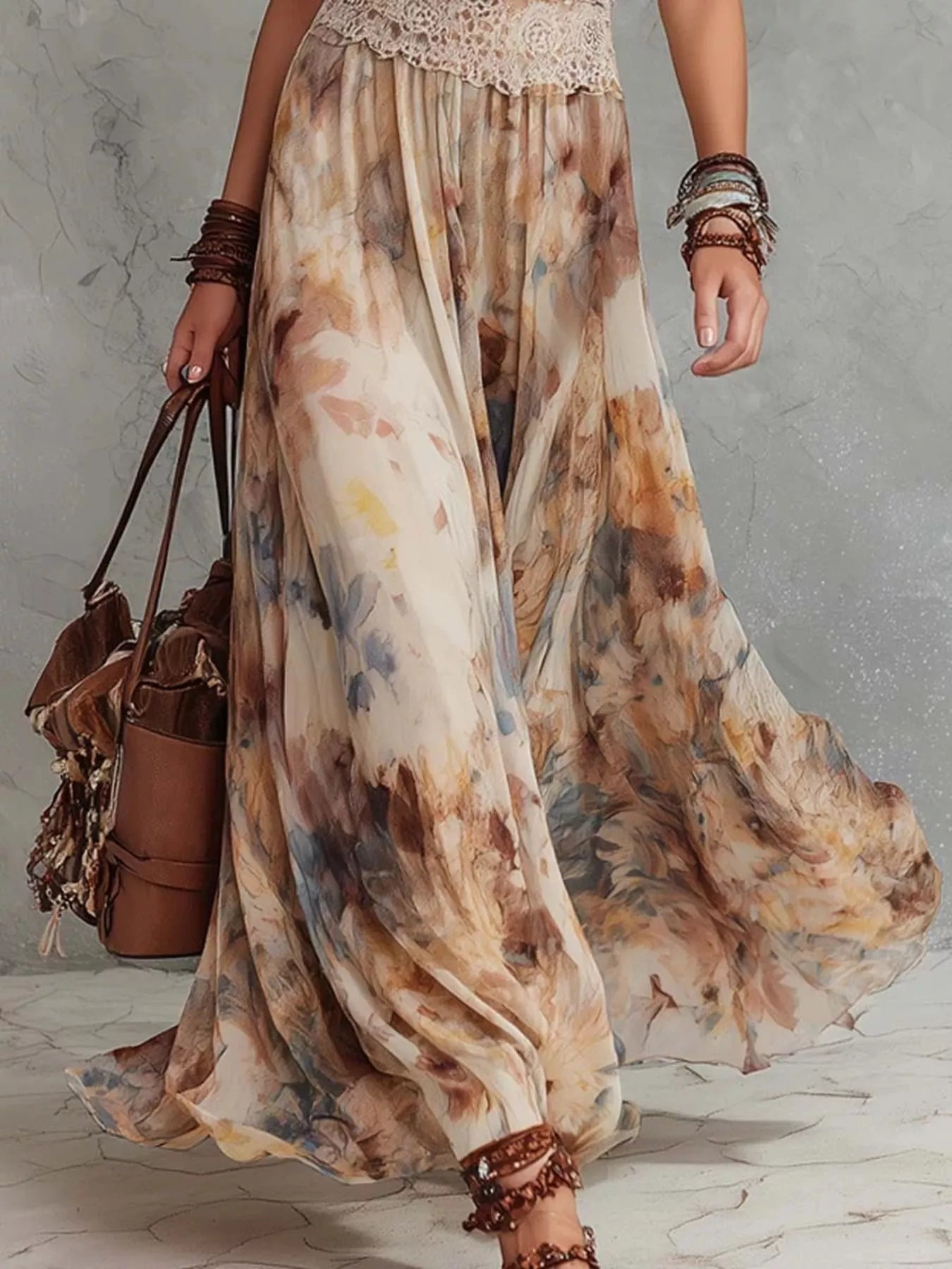 Trendsi Floral Print Halter Neck Maxi Dress -