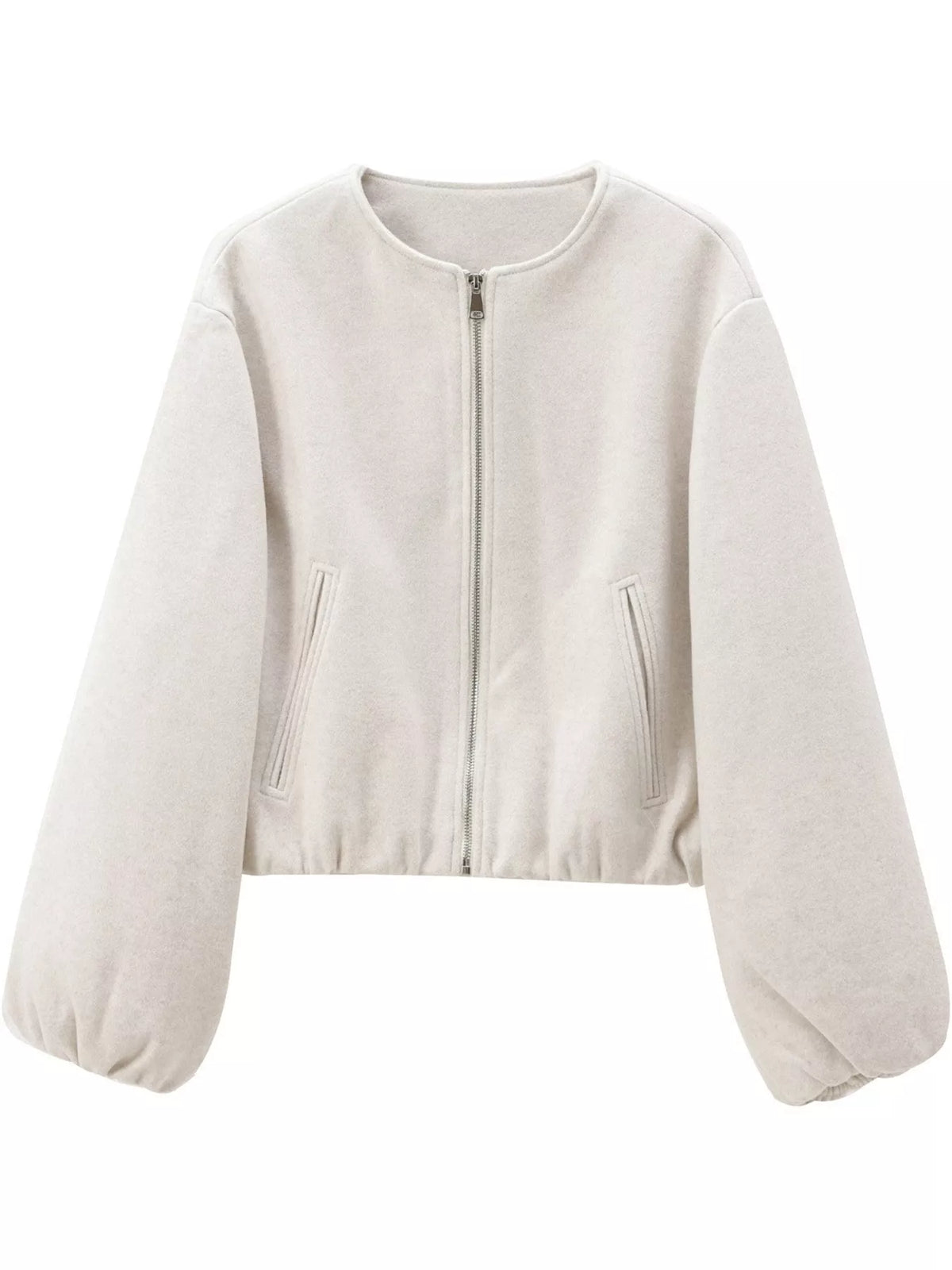 Cream zip-up long sleeve jacket — front view