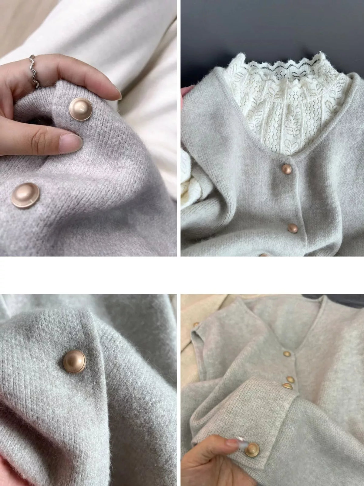 Button-Down Sweater Vest, detail view in gray and cream