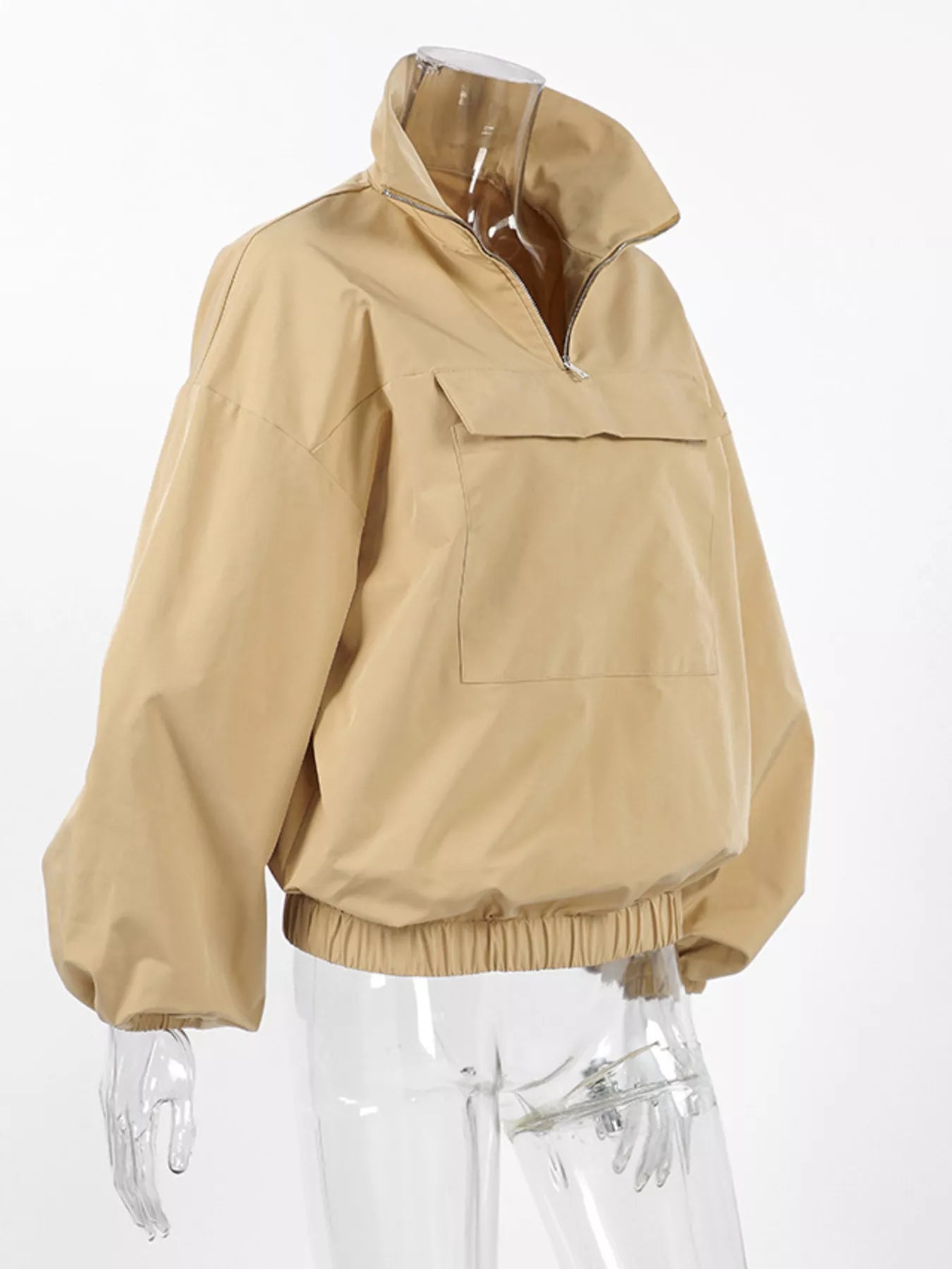 Trendsi Quarter Zip Front Flap Pocket Top -