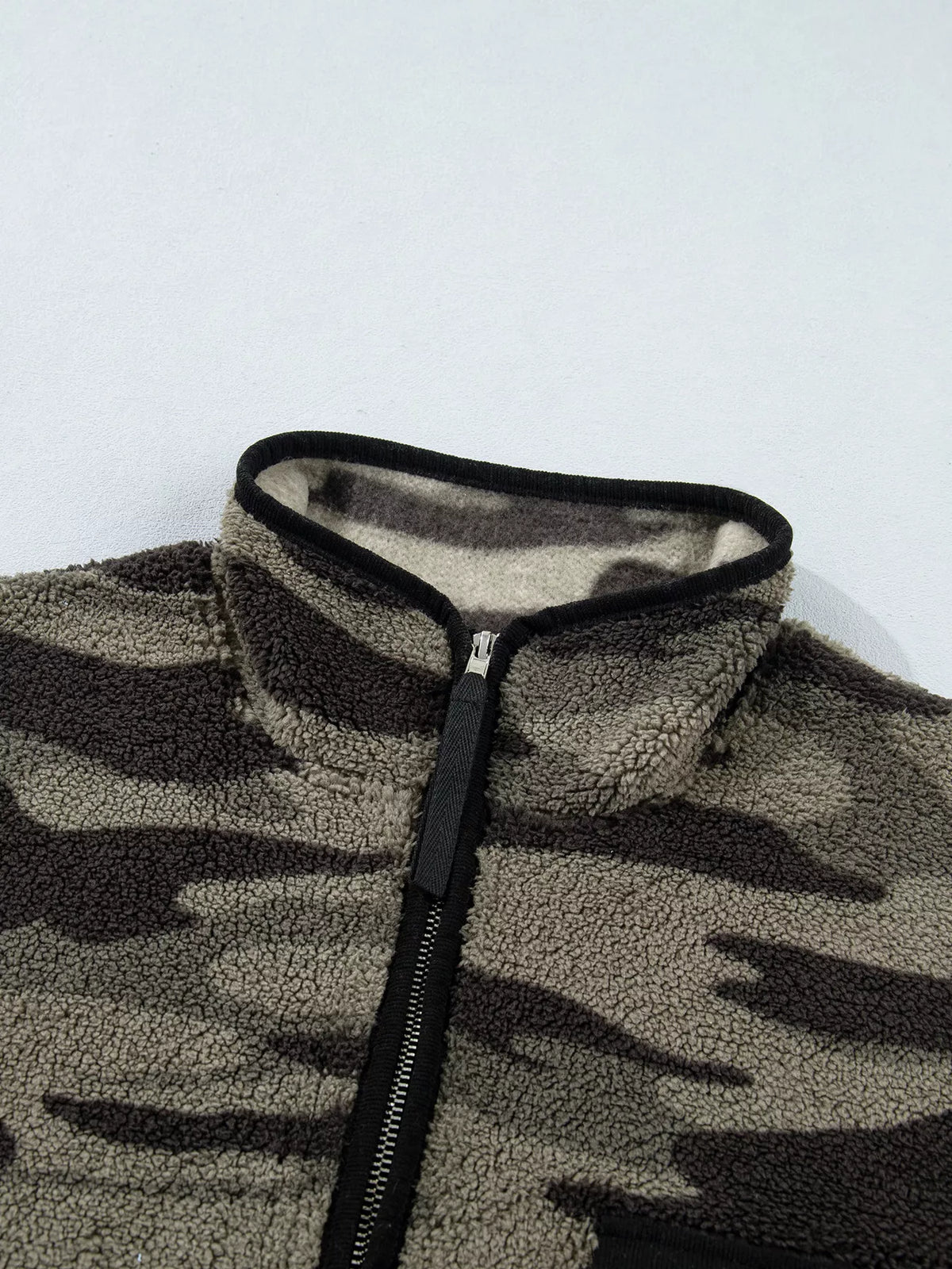 Camouflage Fleece Half Zip-Up Pocket Sweatshirt in army green, construction detail