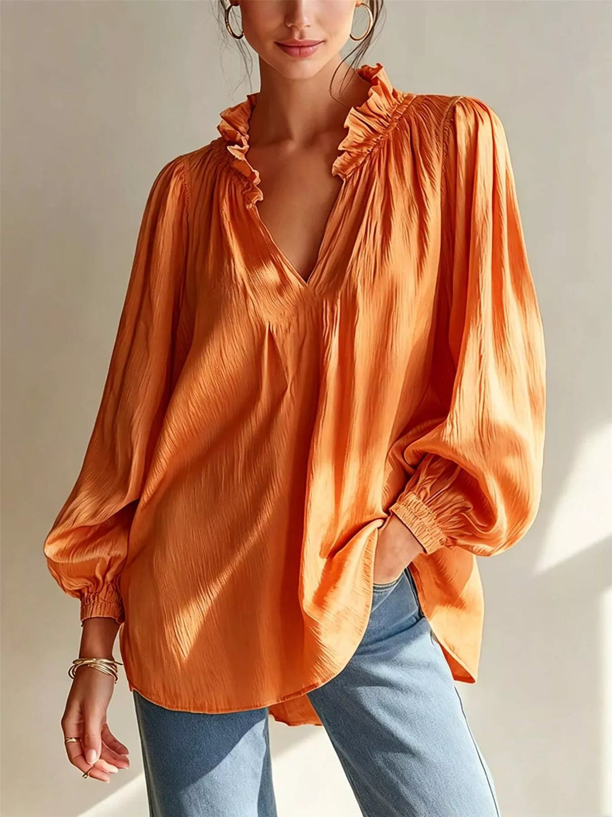 Trendsi Ruffle Trim Long Sleeves Blouse -