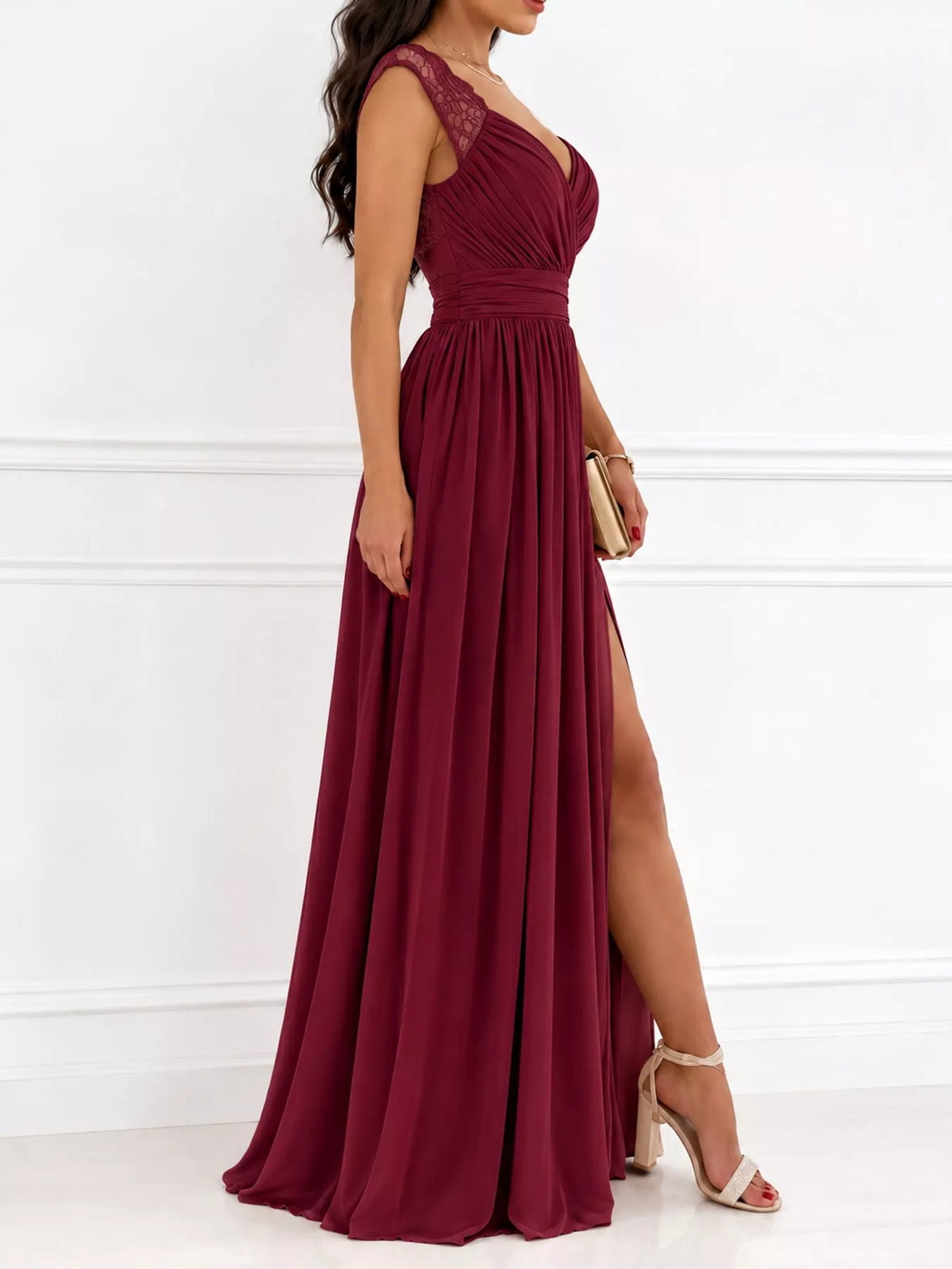Slit Lace Sleeveless Maxi Dress — side view